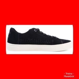 Tom’s Lenox, suede sneakers, w/woven panel. Sz 12